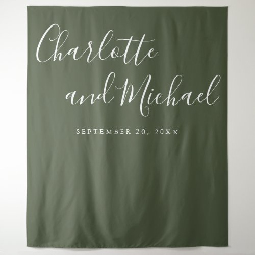 Script Olive Green Wedding Photo Booth Backdrop
