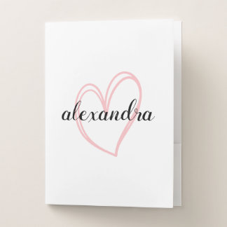 Script Open Heart Name Pocket Folder - Blush Pink
