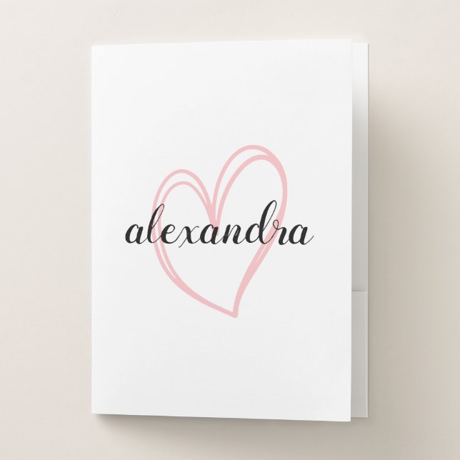 Script Open Heart Name Pocket Folder - Blush Pink (Front)