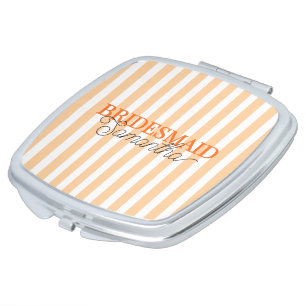Script Orange Striped Bachelorette Bridesmaid Name Compact Mirror