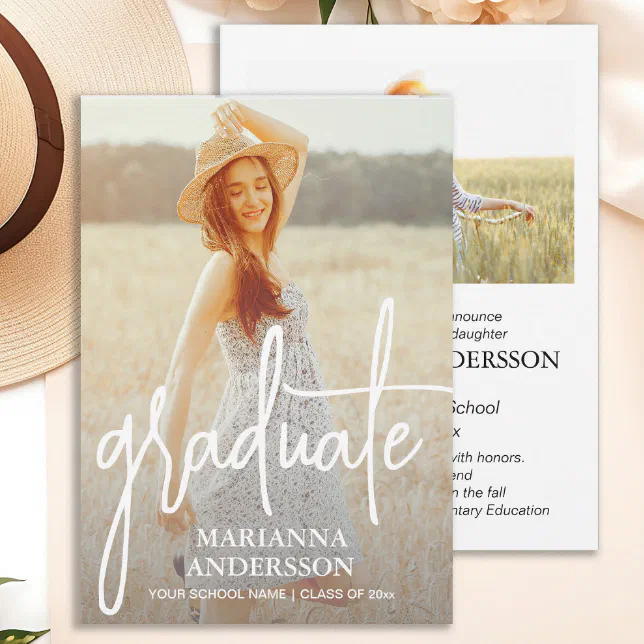 Script Overlay Graduation Photo Announcement | Zazzle