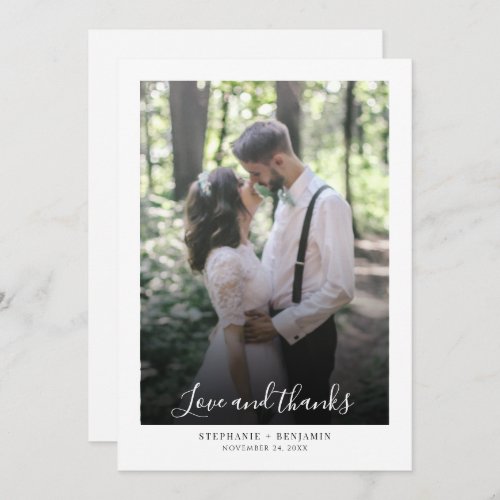 Script Overlay Hand Lettered Elegant Wedding Photo Thank You Card