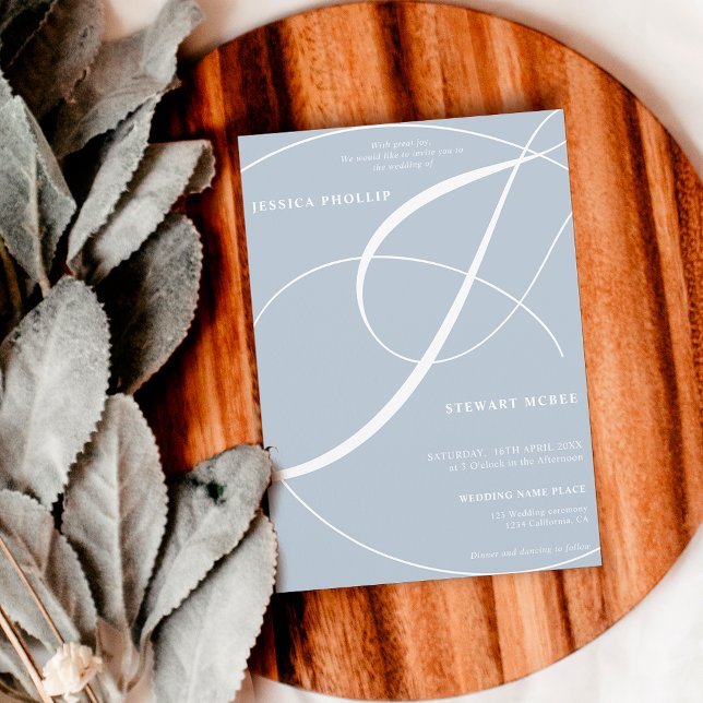 Script pastel blue photo calligraphy wedding invitation (Creator Uploaded)