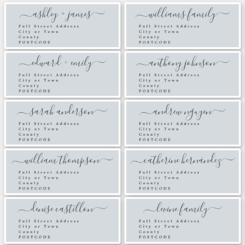 Script Pastel Blue Wedding Guest Address Labels