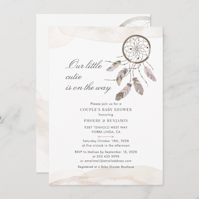 Script Pastel Couples Baby Shower Dream Catcher  Invitation (Front/Back)