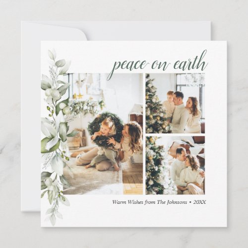 Script Peace On Earth Berry Photo Holiday Card