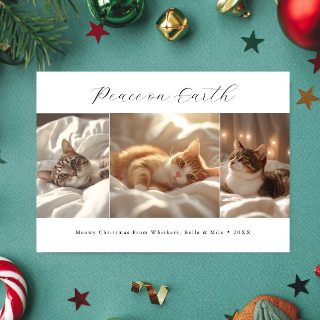 Script Peace On Earth Meowy Christmas Cat Photo Holiday Card (Creator Uploaded)
