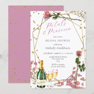  Script Petals and Prosecco Peony Pink Invitation