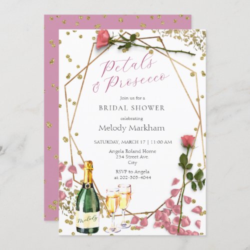  Script Petals and Prosecco Peony Pink Invitation