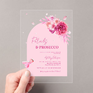 Script Petals & Prosecco Pink Floral Bridal Shower Acrylic Invitations