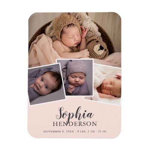 Script Photo Birth Blush Pink Magnet