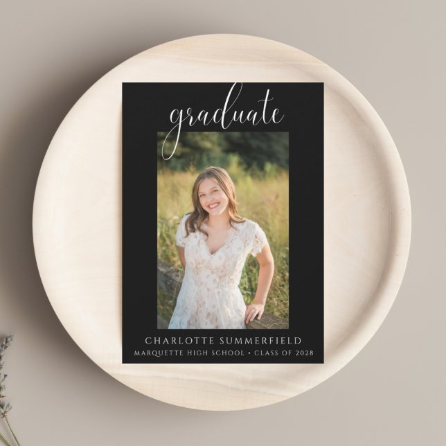 Script Photo Black White Graduation Party  Invitation (Creator Uploaded)