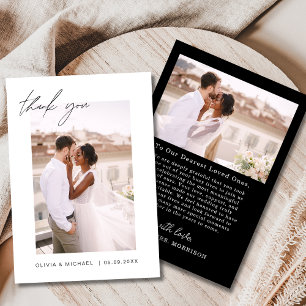 Script Photo Black White Wedding Thank You Card