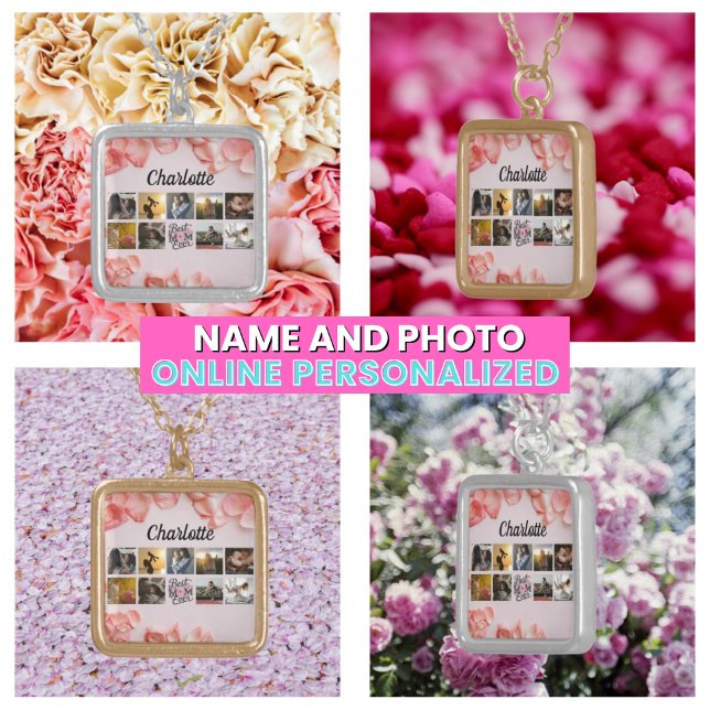 Script Photo Collage Silver Plated Necklace (Script Photo Collage Necklaces
)