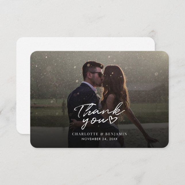 Script Photo Hand-Lettered Wedding Thank You Card (Front/Back)