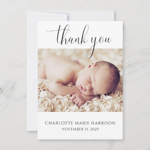 Script Photo Minimalist New Baby Announcement Card