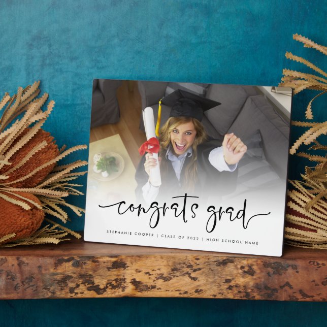 Script Photo Overlay Congrats Grad 2025 Graduation Plaque (Side)