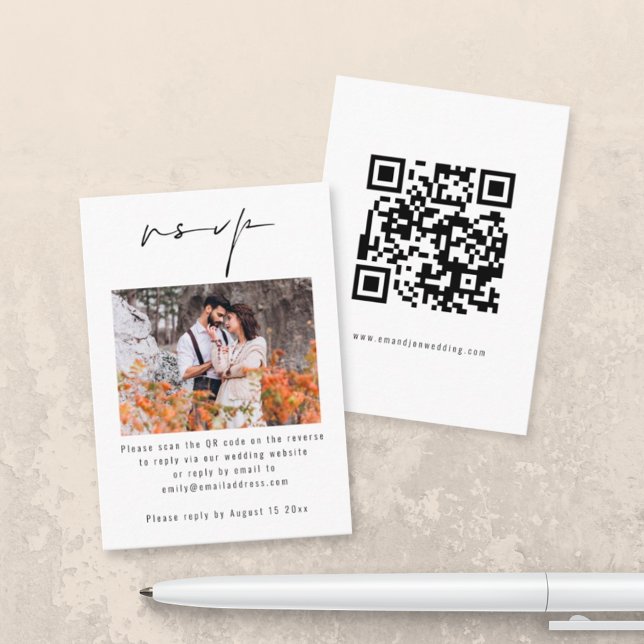 Script Photo QR Code Wedding RSVP Enclosure Card (Creator Uploaded)