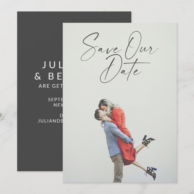 Script Photo Save Our Date Modern Couple Wedding Save The Date (Front/Back)