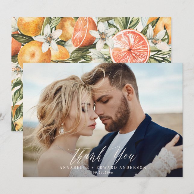 Script photo wedding thank you citrus botanical (Front/Back)