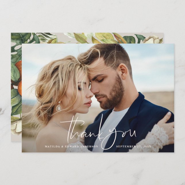 Script photo wedding thank you citrus botanical (Front/Back)