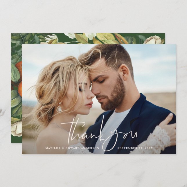 Script photo wedding thank you citrus botanical (Front/Back)