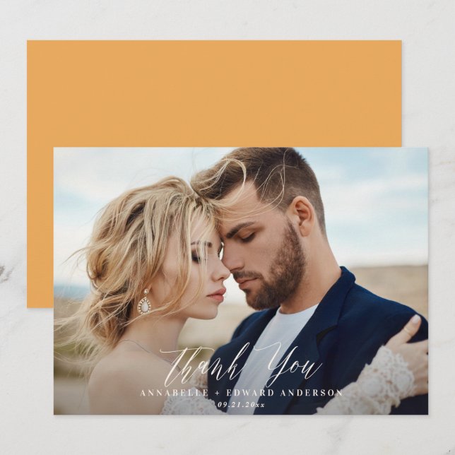 Script photo wedding thank you citrus botanical card (Front/Back)
