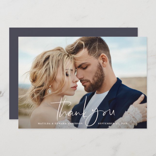 Script photo wedding thank you modern minimal chic (Front/Back)