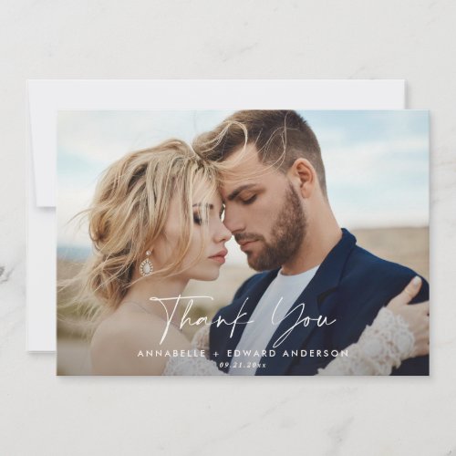 Script photo wedding thank you sage green modern invitation