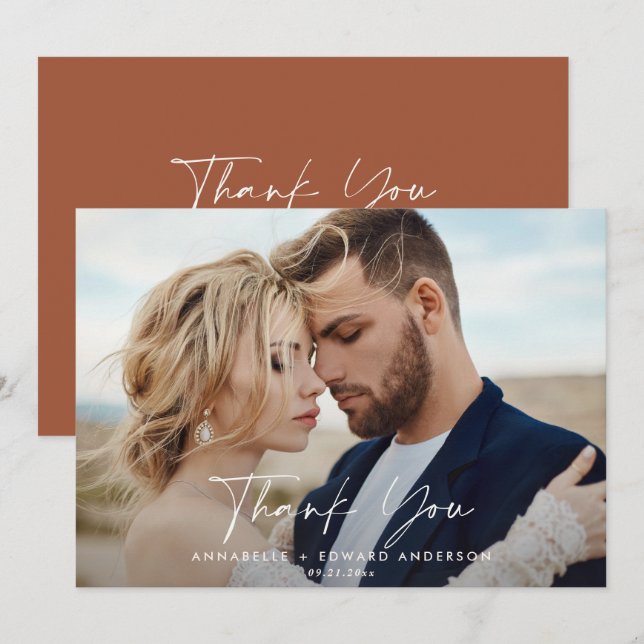 Script photo wedding thank you teracotta modern (Front/Back)