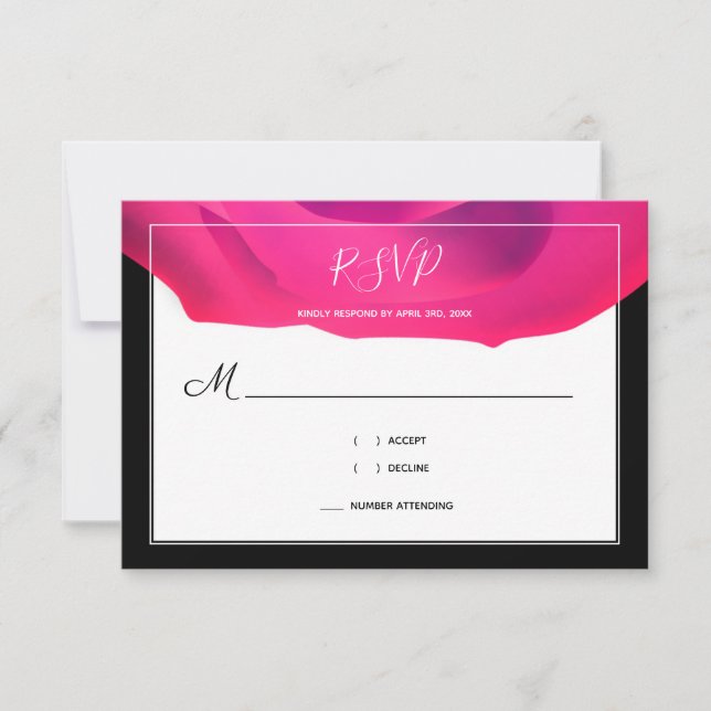 Script Pink Black White Abstract Wedding RSVP Card (Front)