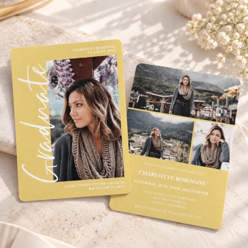 Script pink graduate photo graduation Invitation
