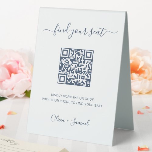 Script Please Find Your Seating Chart QR Code Tabl Table Tent Sign