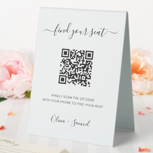 Script Please Find Your Seating Chart QR Code Table Tent Sign