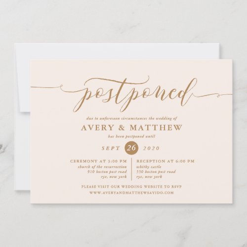 Script Postponed Wedding Ceremony and Reception Invitation