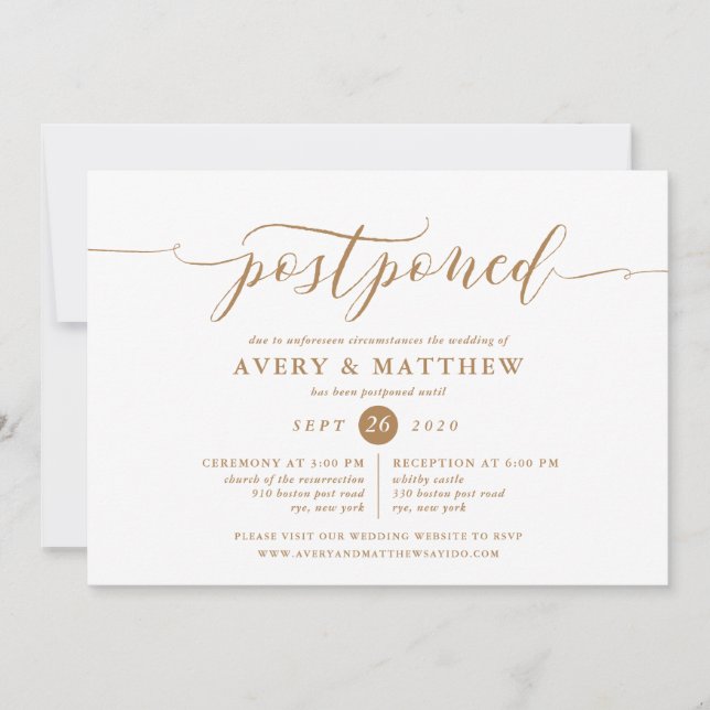 Script Postponed Wedding Ceremony and Reception Invitation (Front)