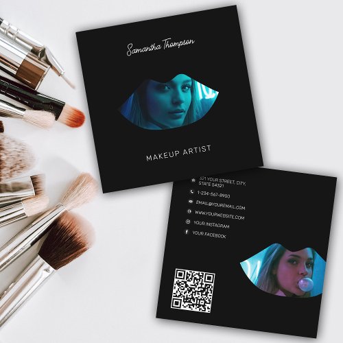 Script Professional Makeup Artist 2 Photo Lips Square Business Card