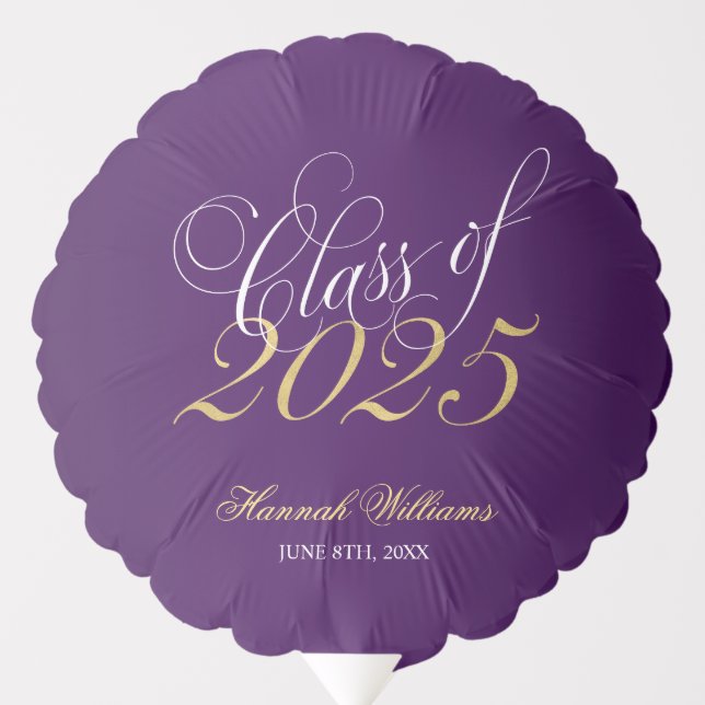Script Purple Faux Gold 2025 Graduation Balloon (Front)