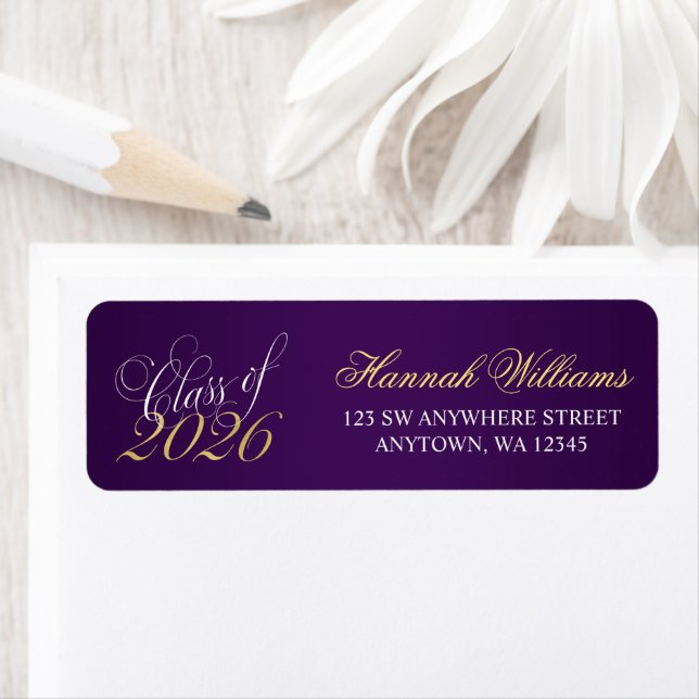 Script Purple Gold 2026 Graduation Return Address Label (Insitu)