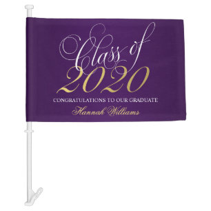 Script Purple Gold Class of 2020 Graduation Car Flag