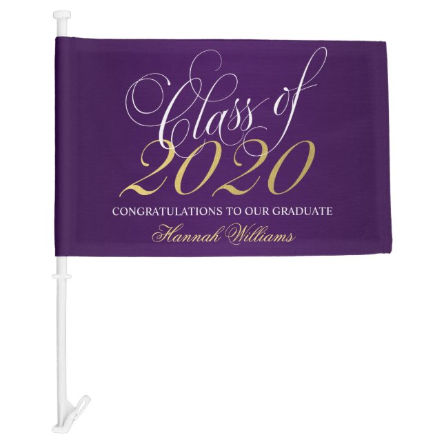 Script Purple Gold Class of 2020 Graduation Car Flag (Front)