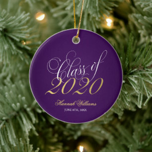 Script Purple Gold Class of 2020 Graduation Ceramic Ornament