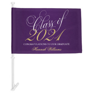 Script Purple Gold Class of 2021 Graduation Car Flag
