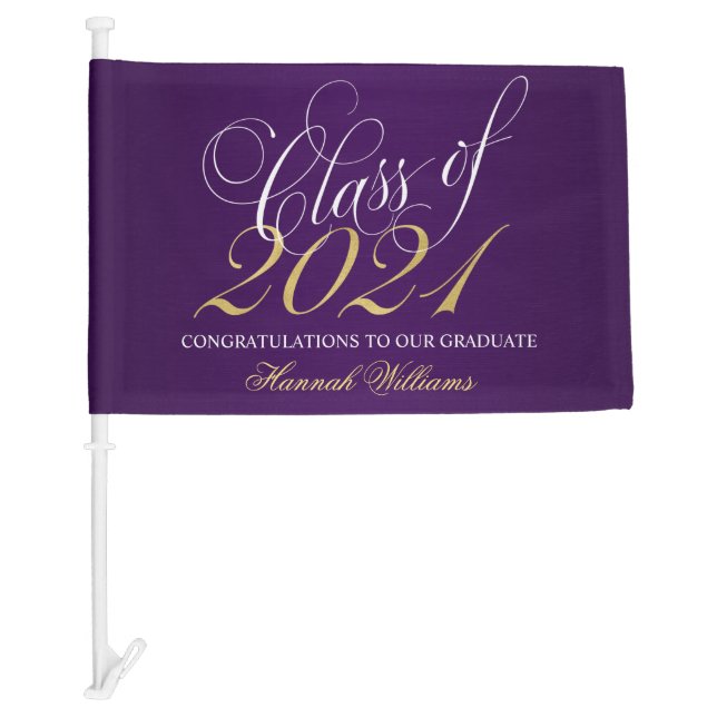 Script Purple Gold Class of 2021 Graduation Car Flag (Front)