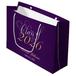 Script Purple Gold Class of 2026 Graduation Large Gift Bag