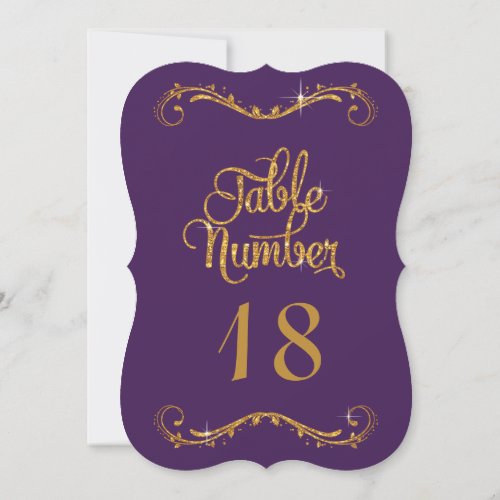 Script Purple Gold Glitter Table Number Wedding
