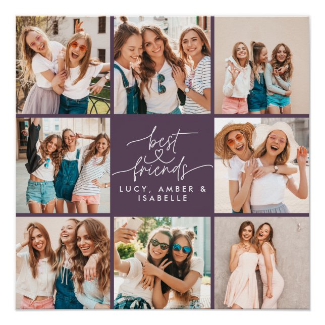 Script purple modern multi photo best friends poster (Front)
