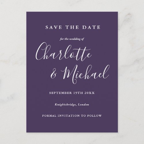 Script Purple Wedding Save the Date Card