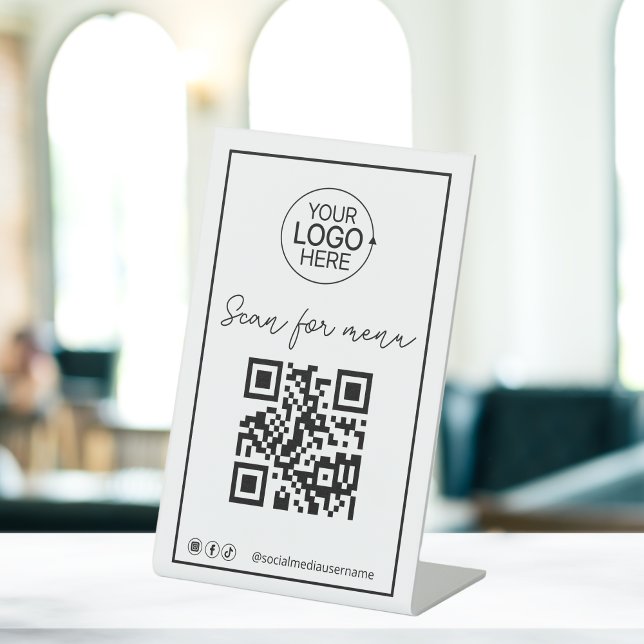 Script QR Code Logo Contactless Menu Social Media Pedestal Sign (Script QR Code Logo Contactless Menu Social Media Pedestal Sign)