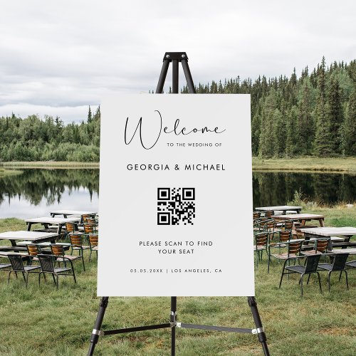 Script QR Code Seating Chart Wedding Welcome Sign